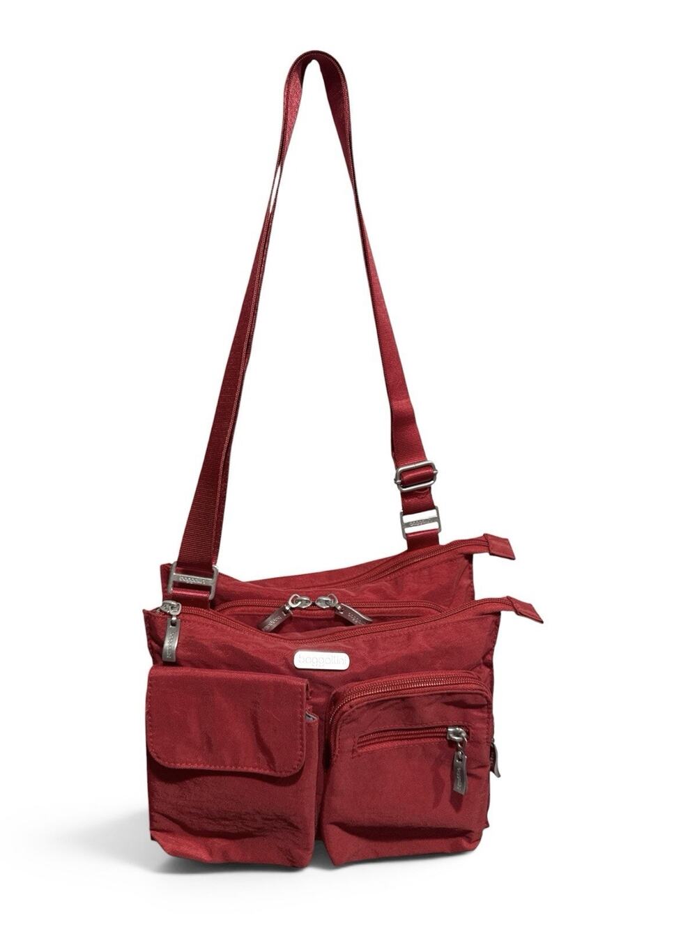 Baggallini Scarlet Red Everything Crossbody Bag Triple Zip Travel Purse Organize